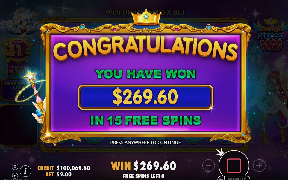 Winning tumble sequence with the total win after multiplier orbs
