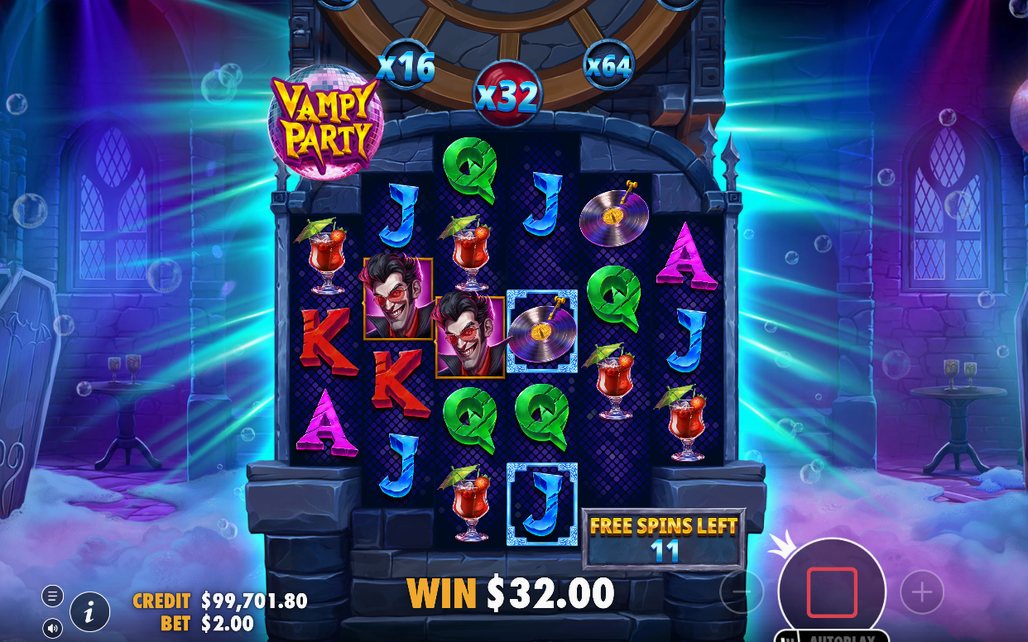 Free Spins screen showing the starting multiplier and spins remaining