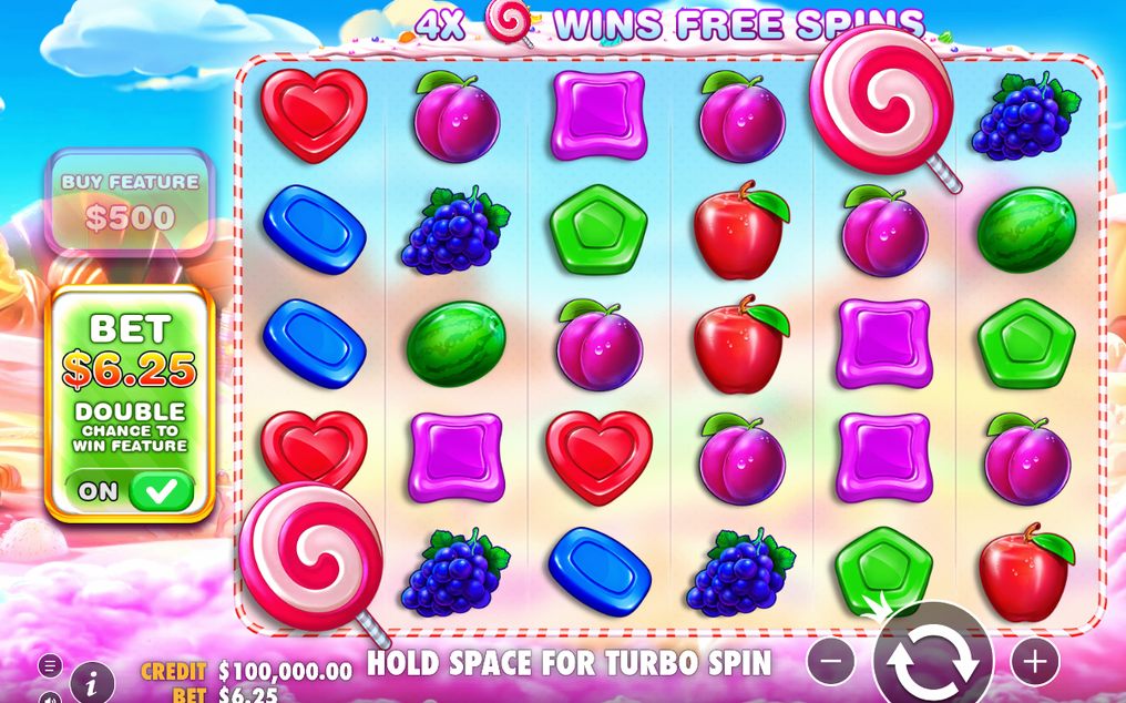 Base game grid with fruit and jelly candy symbols