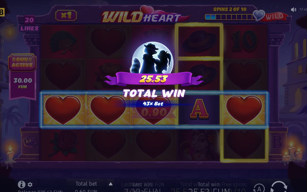 Winning combination highlighted on one of the 20 paylines