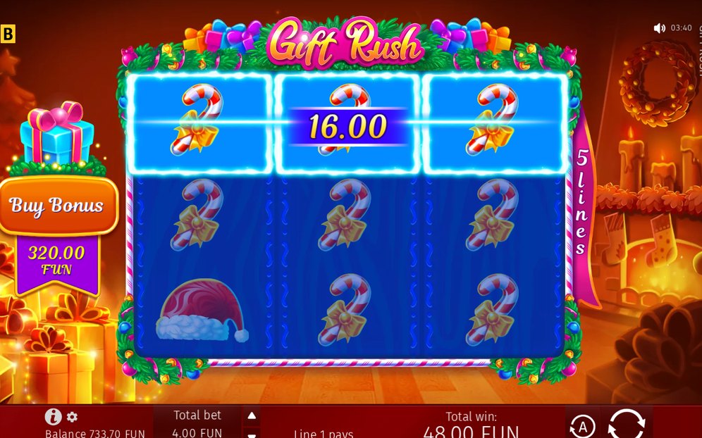 Win screen showing Total win from the paylines